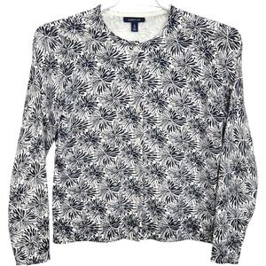 Lands' End Floral Cardigan Women S Navy White Supima Cotton Button Front Sweater